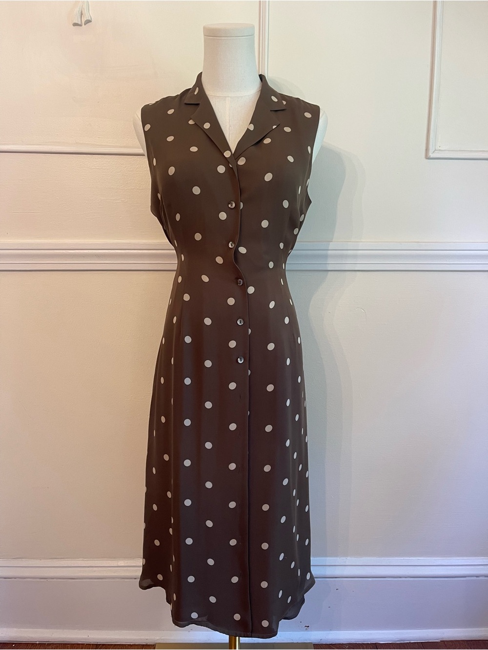 Rare Kate Hill Brown Pretty Woman Style Dress with Cream Polka Dots